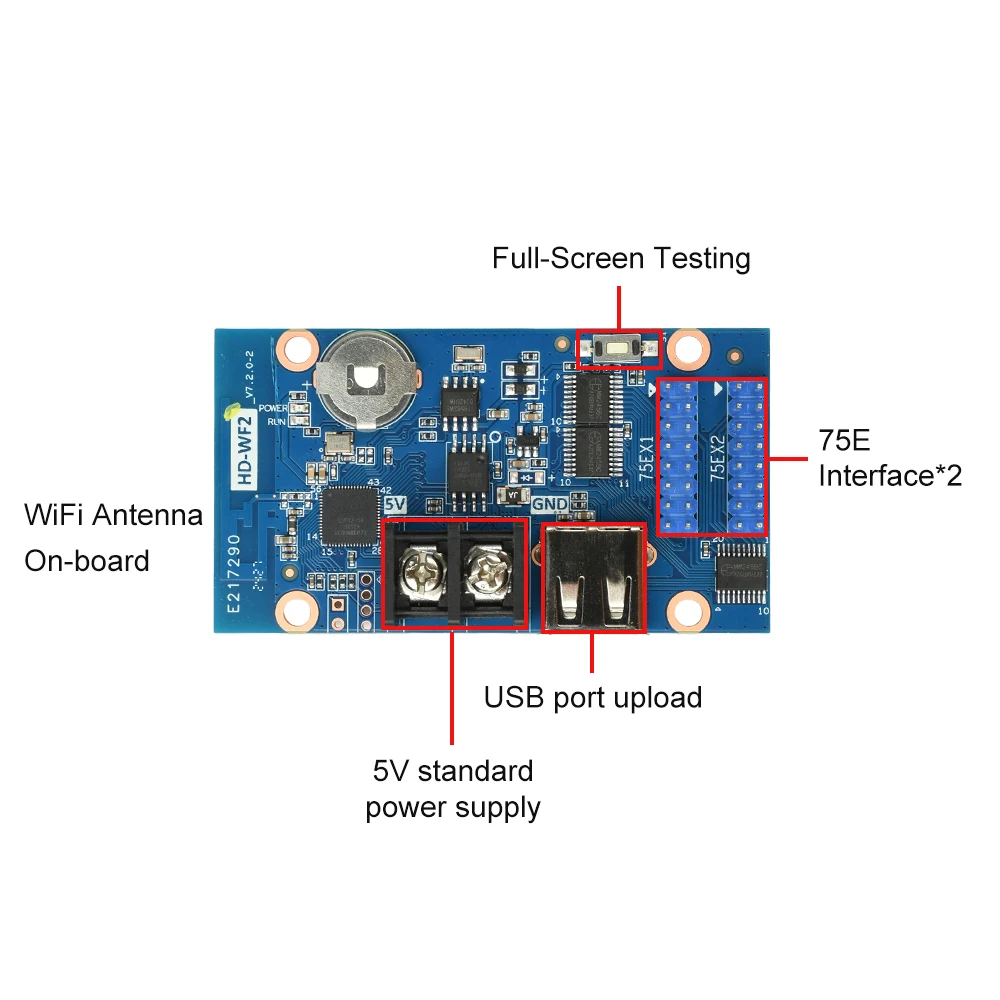 

HD-WF2 Full Color Seven-Color Small LED Display WIFI Control Card Support P5 P8 P10 RGB Panel