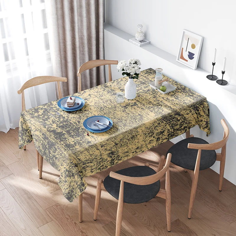 

Yellow Black Abstract Print Tablecloth for Dining Room Decoration Premium Washable Polyester Fabric with 4 Chairs Cover Set (52x