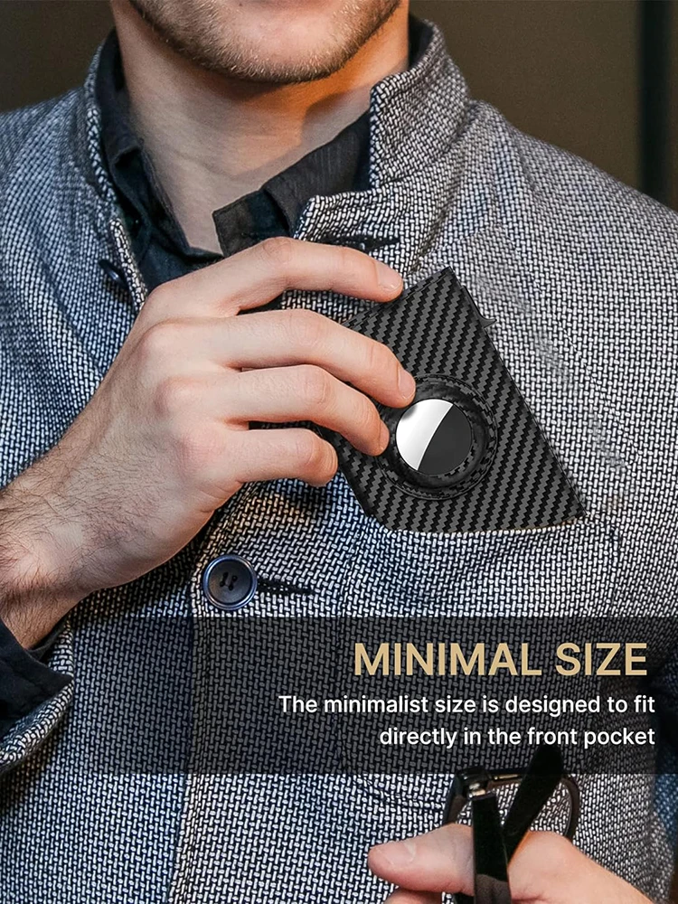 Carbon Fiber RFID Blocking Smart Wallet para homens, titular do cartão, fino, compatível com Apple Air Tag