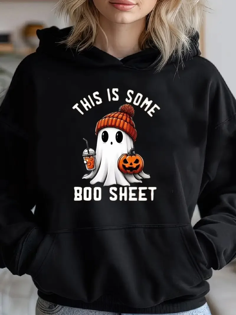 

Boo Sheet Cute Ghost Graphic Print Autumn and Winter Pure Cotton Hoodie for Men and Women Outdoor Street Sports Training Brand