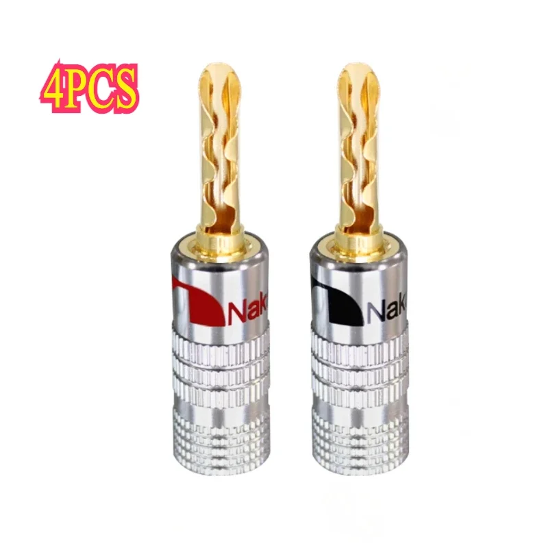 

4PCS Copper gold-plated main body banana plug solder free fever amplifier audio speaker wire terminal connector4mm