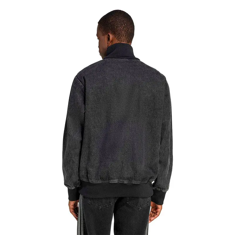 Adidas Originals KD1516 Men Denim Jacket Dark Denim Black Loose Fit Full Zip Front 3 Stripes Vintage Casual Outerwear Coat