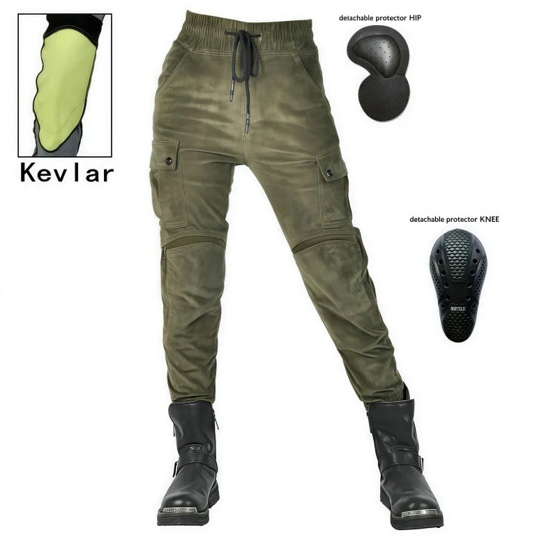 Men's Elastic Corduroy Motorcycle Riding Pants Anti-Fall Windproof CE Protective Motocross Pants