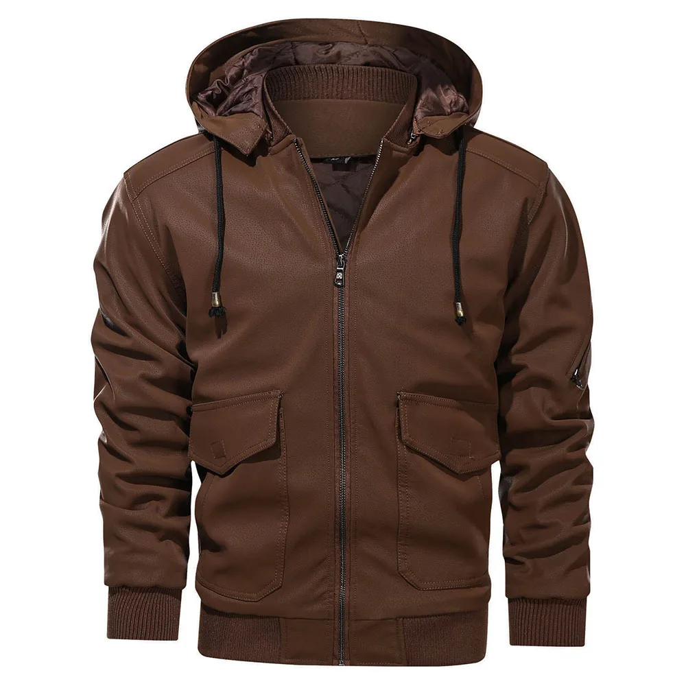 

Hooded PU leather jacket, thickened leather jacket, men's autumn and winter new warm motorcycle business jacket, European size