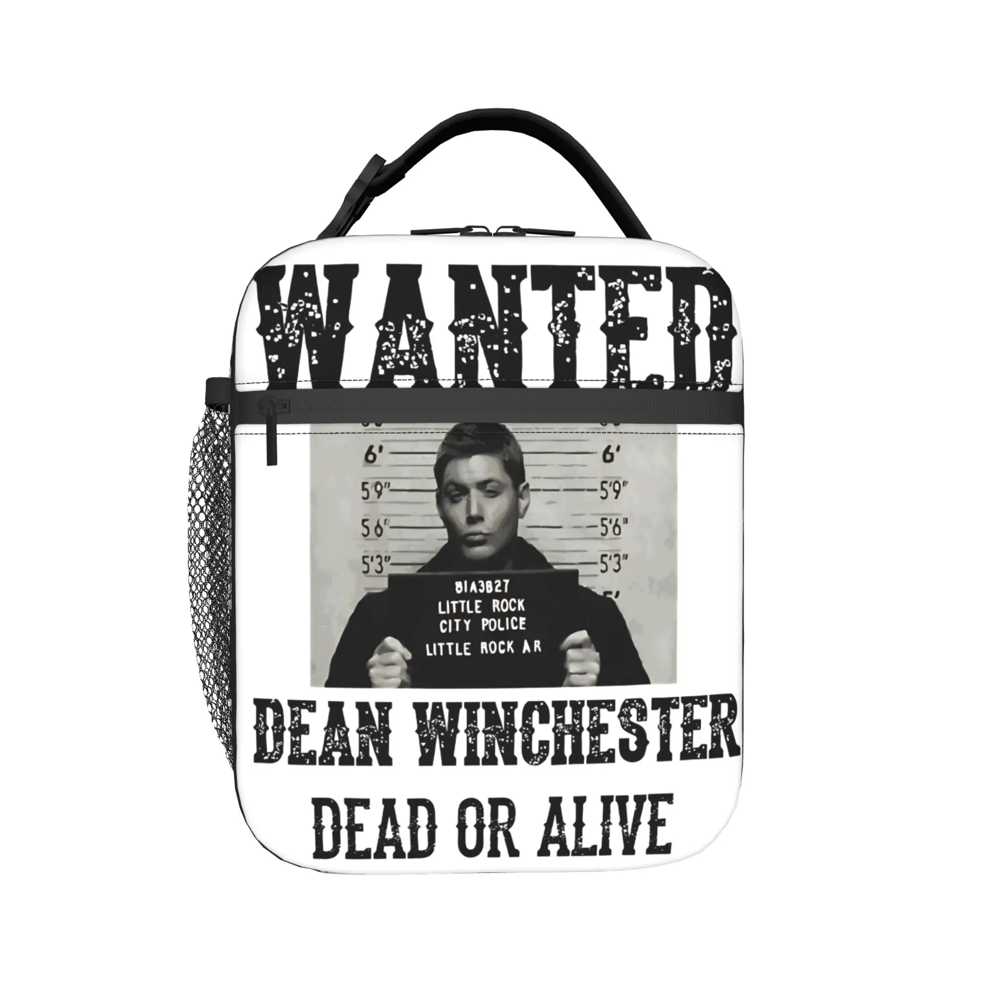 Supernatural Dean Winchester Wanted Sign Lunch Bag Office Portable Zipper Lunch Box For Men  Waterproof Graphic Cooler Bag