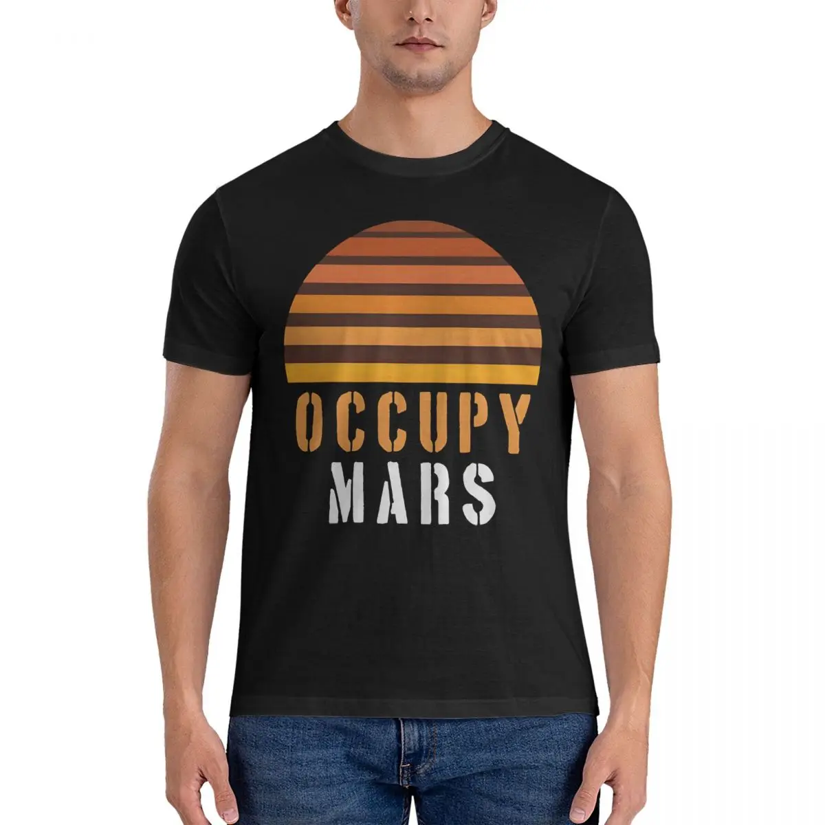 Red Planet T-Shirts Men Occupy Mars Vintage 100% Cotton Tees Round Neck Short Sleeve T Shirts Birthday Present Clothing