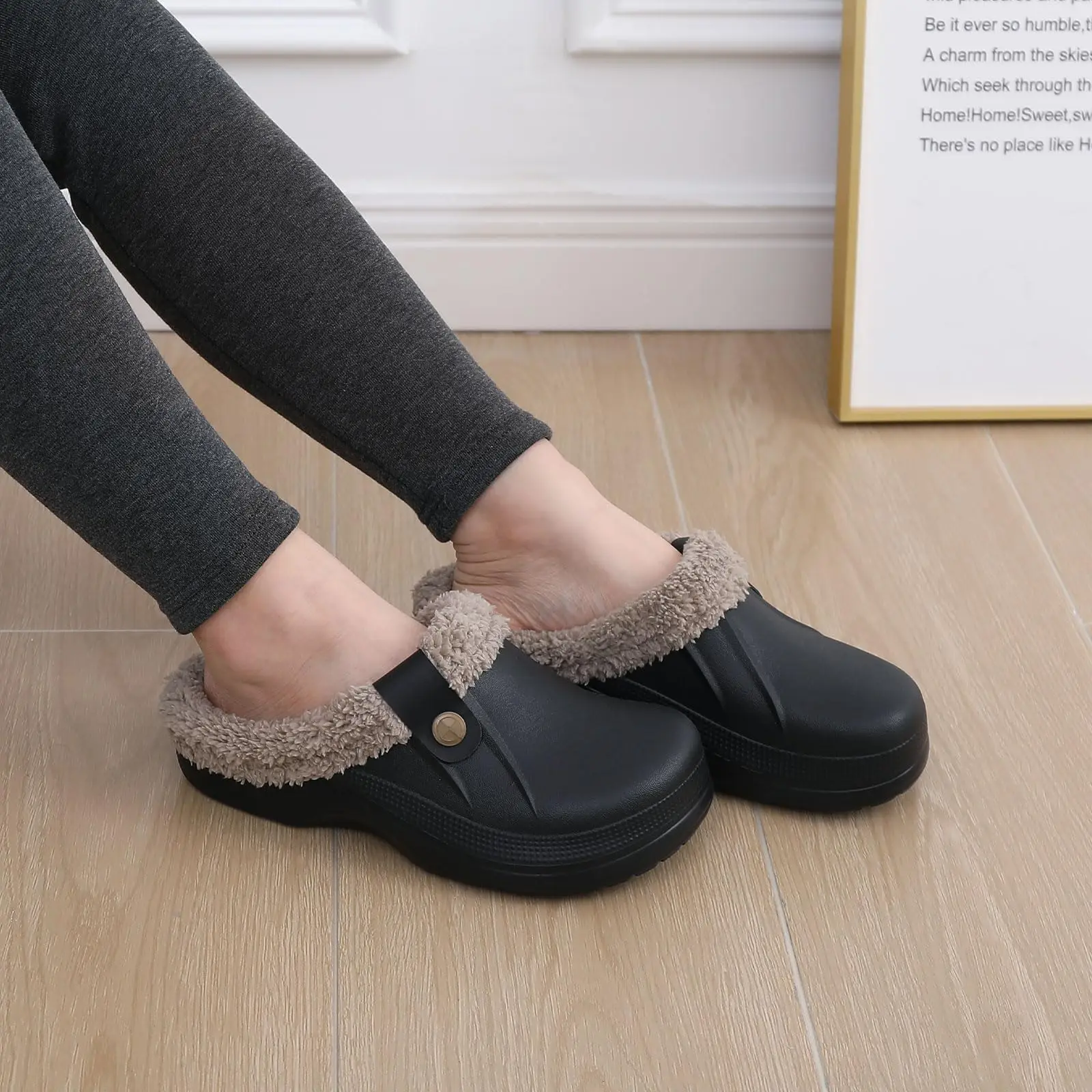 Smile Winter Fuzzy Hausschuhe für Damen Herren Indoor Outdoor Pelzgefütterte Clogs Wasserdichte warme Hausschuhe Garten Clogs Leichte Schuhe – Detail 14