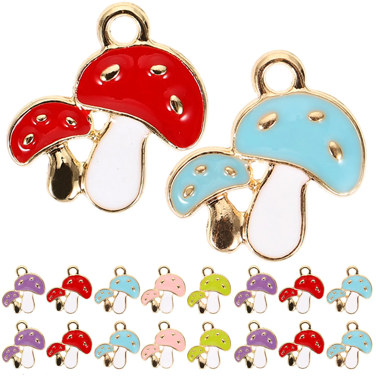 

50Pcs Creative Mushroom Shape Pendant Charms DIY Jewelry Making Key Chain Accessories for Craft Projects Supplies