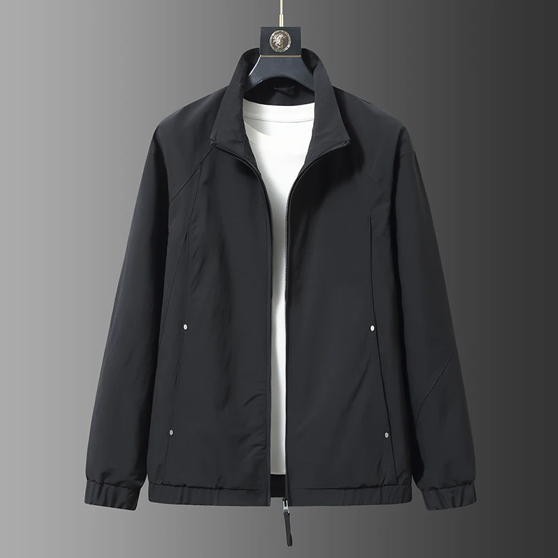 

Мужская свободная повседневная куртка больших размеров с воротником-стойкой, весна 2026, модный городской стиль, полиэстер, длинный рукав, на молнии