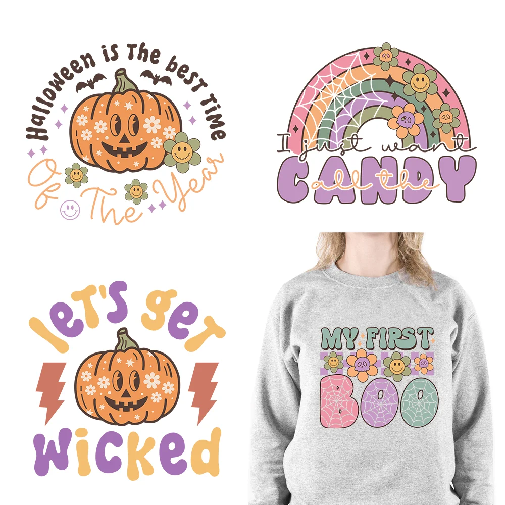 DTF Good Bad Witches Energy BooTiful Hippie First Halloween Drink Up Witches Transfer Sticker Decals Ready To Press For Clothes