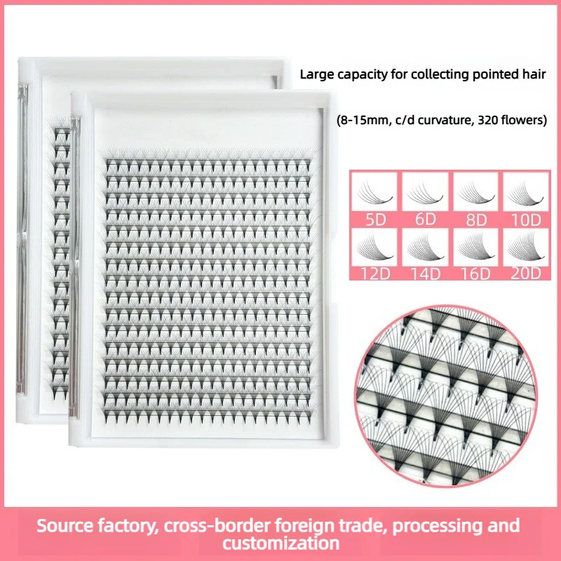 5trays Eyelash Extension Premade Fans Lashes Korean PBT Fibers Darker Black 10D 384 Fans XXL Jumbo Trays Flourishing Lashes