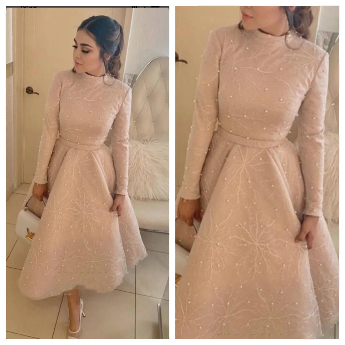 Women's Long Sleeve Cocktail Dresses High Neckline Spaghetti Straps A Short Dress Elegant Party Dinner Formal Occasion Dresses