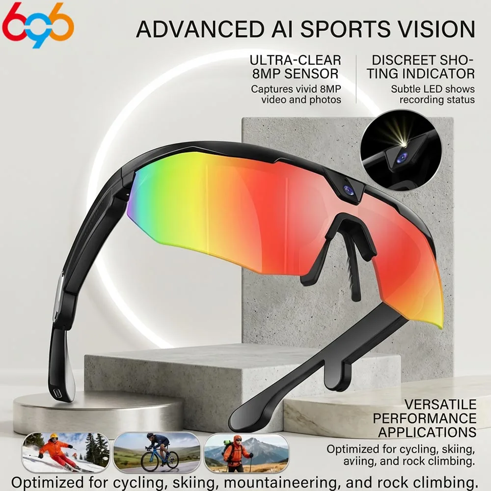 Men Women Outdoor Cycling Smart Glasses BT Call 800W Camera for Photo & Video Recording Riding Sports Goggles Ideal Gift