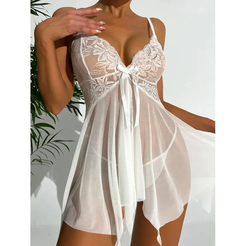 مثير الملابس الداخلية النساء Crotchless ملابس خاصة الصيف منامة الدانتيل الإناث فستان سهرة المثيرة ازياء الملابس الداخلية ثوب النوم g-سلسلة