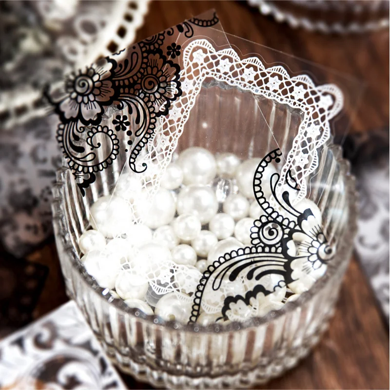 20pcs/lot Black & White Lace Stickers, Vintage Art Hollow Lace Decor Stickers, Journal Diary Album DIY Collage Material