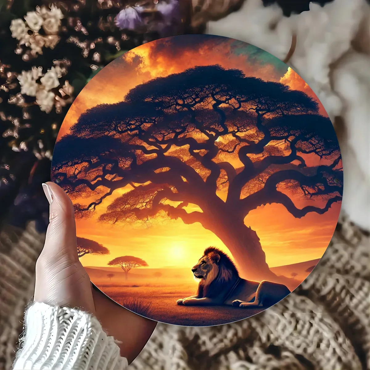 African Grassland Lion Metal Wall Art - 8x8