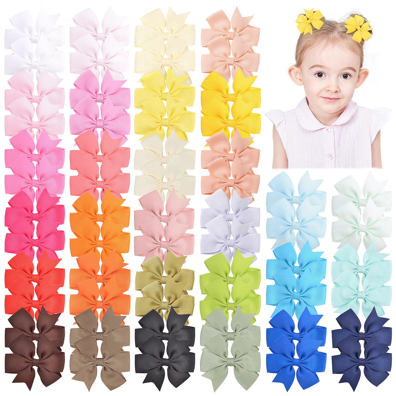 

BABY BOWS 20/40/60PCS 2.3'' Grosgrain Ribbon Bows Hair Clips Set for Girl Random Color Bow Hairgripes Headwear Hair Accessories