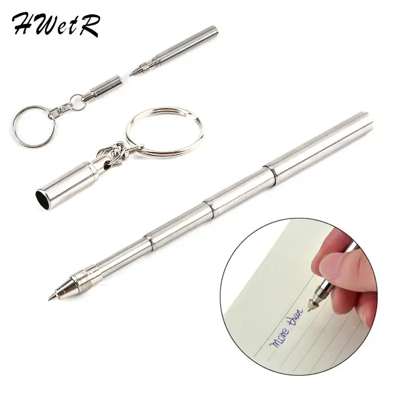 Portable Telescoping Tool Pen Metal Key Ring Creative Stainless Steel Keychain Ergonomic Ball School Office Supplies