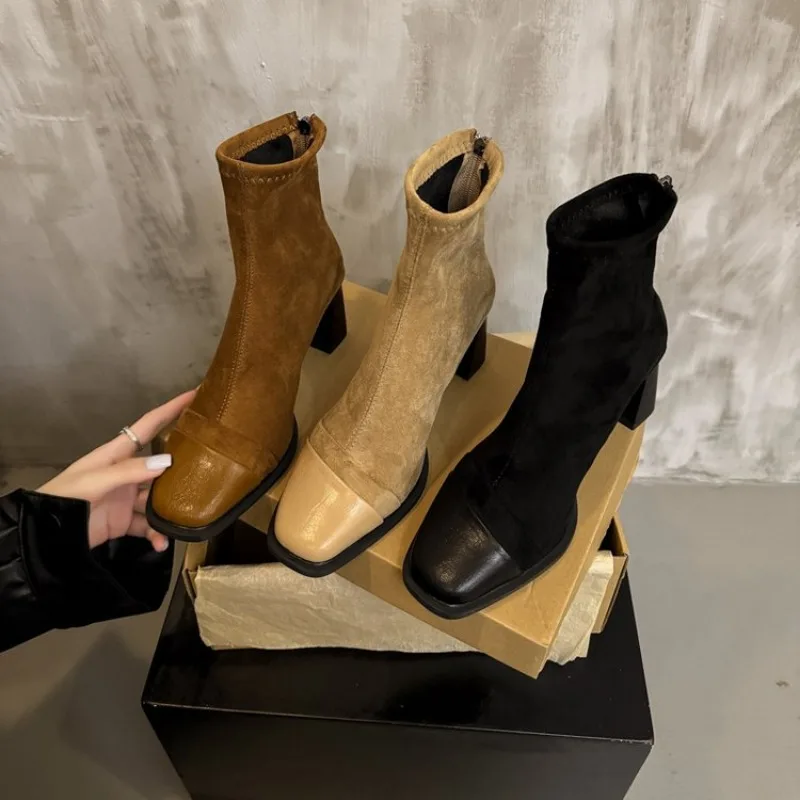 

Ankle Boots Women Chunky Mid Heels Suede Shoes Woman Pointed Toe 2026 Trend Winter New Goth Walking Snow Chelsea Botas De Mujer