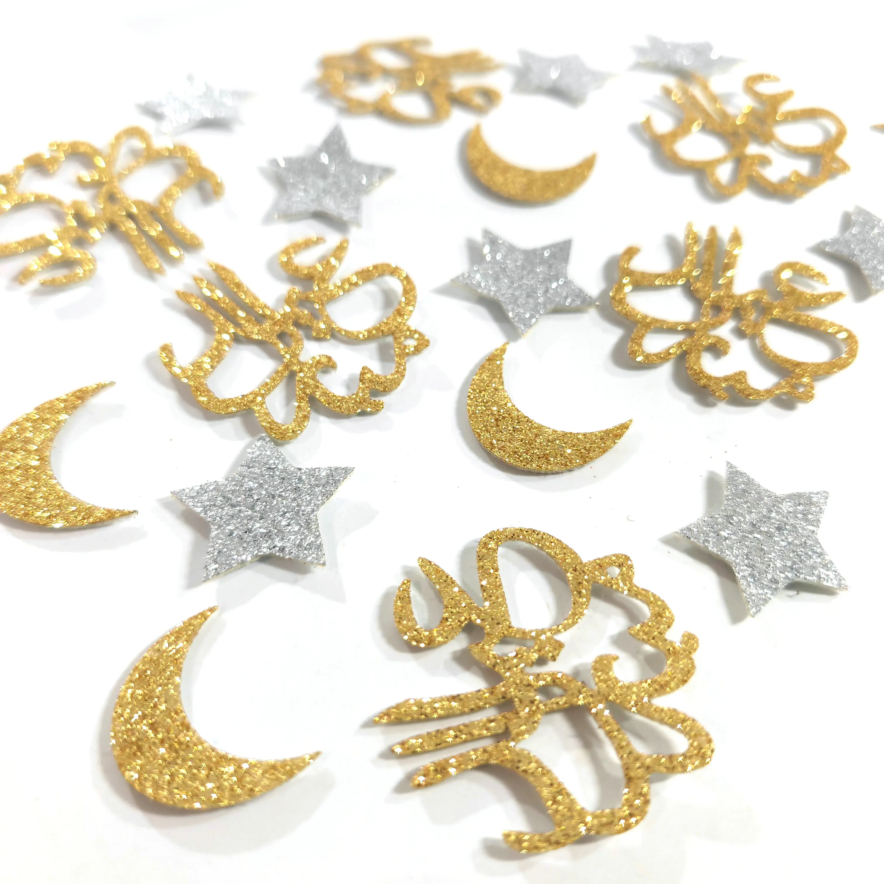 100 pcs 2025 Ramadan decoration Felt Confetti,Festival Decorations for Muslim Holidays，Star Moon Felt Die-Cut