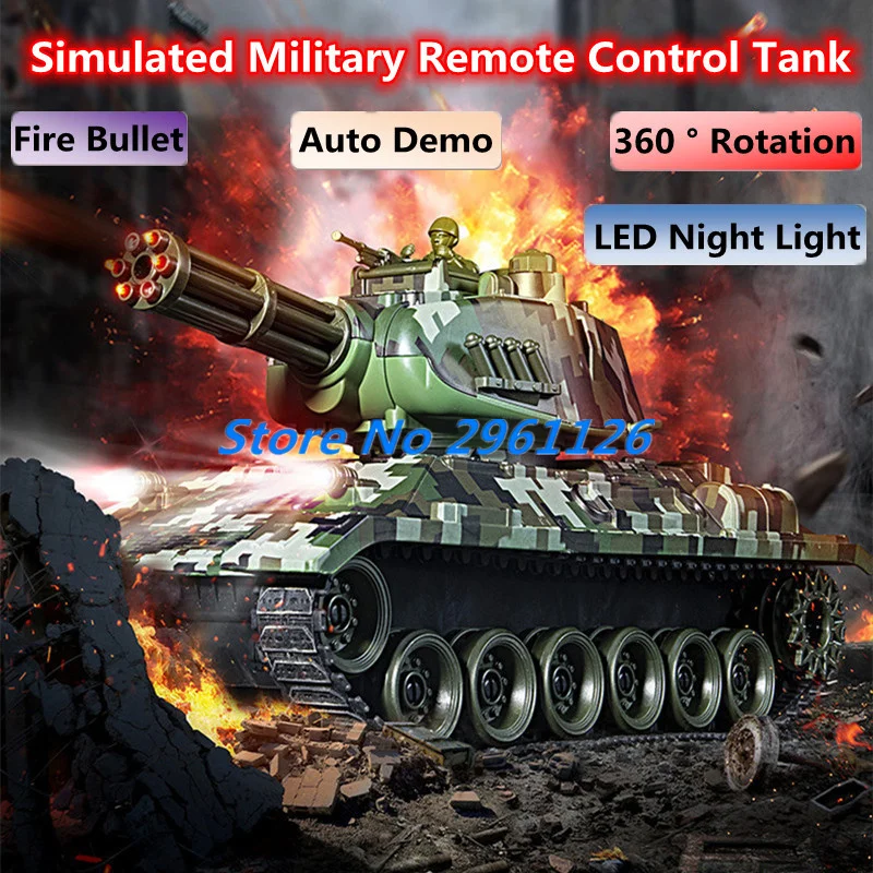 Simulated Military Remote Control Tank Turret Rotates 360 ° Fire Bullet Soft Elastic Spray Auto DEMO Auto Demo RC Tank Model Toy