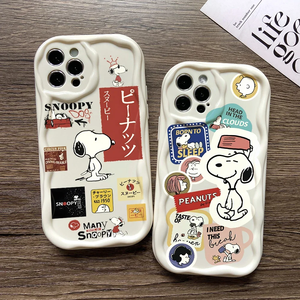 Cartoon Dog S-Snoopys Phone Case for iPhone 16 15 14 Plus 13 12 Mini 11 Pro Max X Xs XR 7 8 3D Creamy Wave Soft Cover