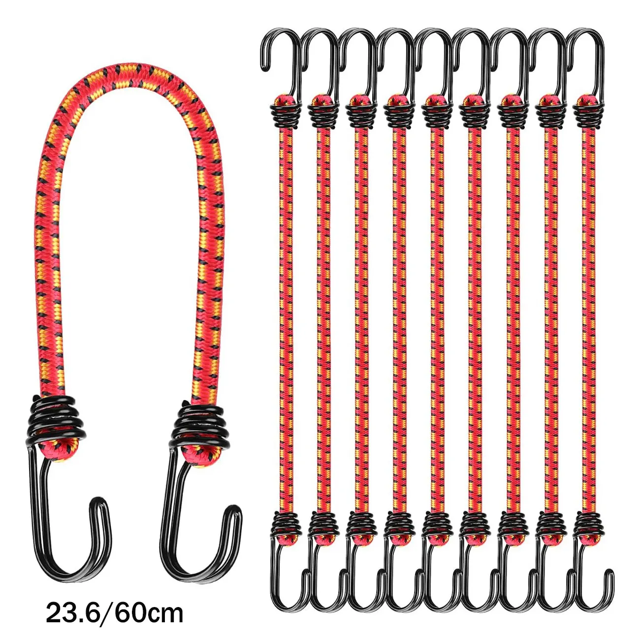 10 Uds. De cuerdas elásticas de 15,7/13,6 pulgadas con ganchos, cuerdas elásticas resistentes para exteriores, surtido de paquetes de cuerdas elásticas con Metal H