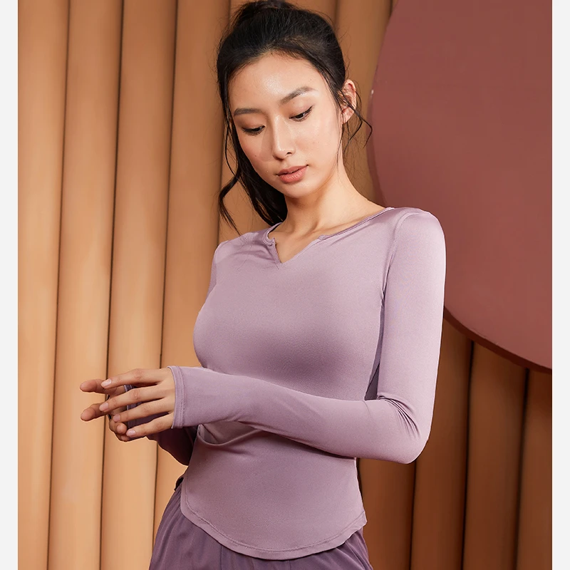 Sexy Women Blouses Sport Shirts Solid Color High Elastic Gym Yoga Top Jogging Running Breathable Long Sleeve T-Shirts Top Ladies