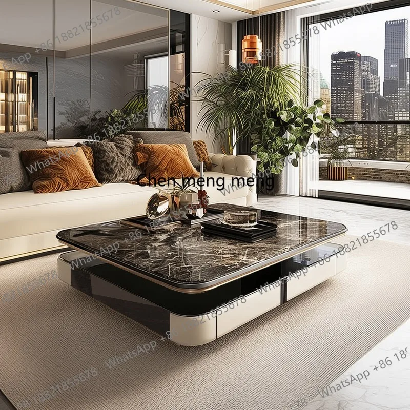 

Italian coffee table high-end square tea table 1.2 meters double-layer microcrystalline stone tea table household