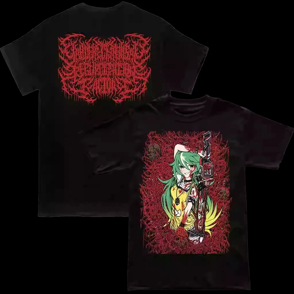 Camiseta Clásica con Estampado Gráfico Estilo Anime de Yandere Chainsaw Factory, Cuello Redondo, Algodón Lavado Vintage, Talla Grande para Hombre y Mujer