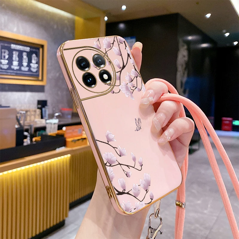 11R Pink plum Luxury Plating Phone Case For Oneplus 11R 11 12 11Pro 9R 9RT 9 10Pro 10T 8T 9Pro 10R Ace Pro 3 2V 3V 2 2Pro Cover