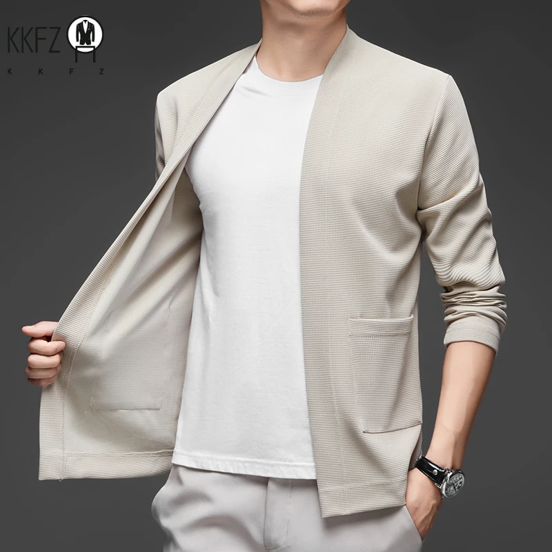 New Men\'s Business Casual Long Sleeved Solid Color Cloak Jacket Knitted Comfortable and Fashionable All Season Versatile Top