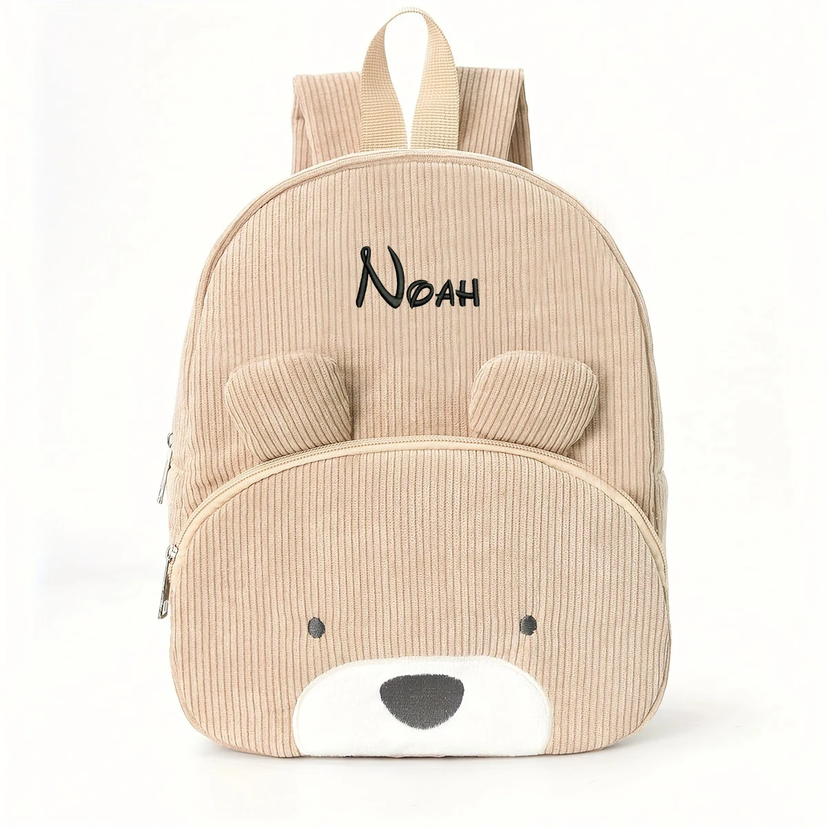 Customized Name Toddler Backpack Cartoon Bear Corduroy Large Capacity Backpack Embroidered Name Backpack Plush Bag