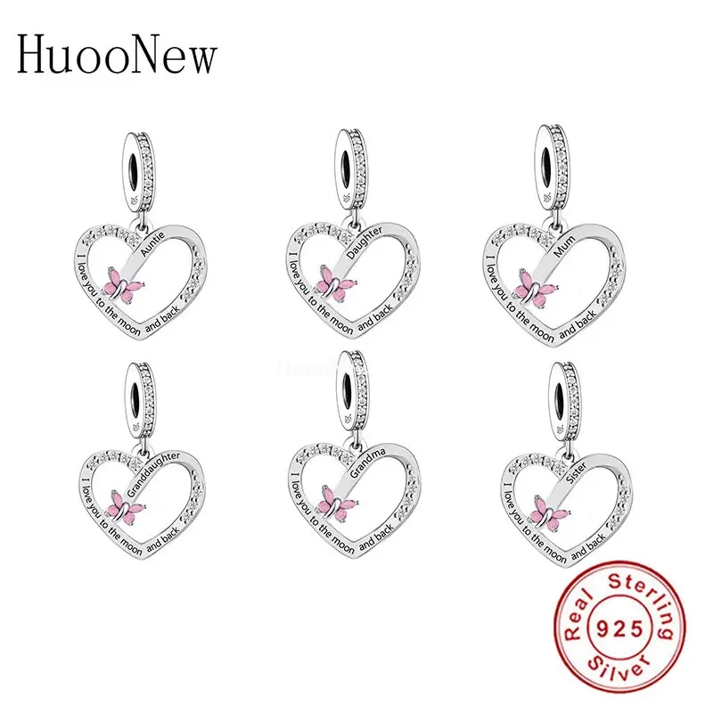 

Fit Original Pan Charms Bracelet 925 Silver CZ Butterfly Heart I Love You To The Moon and Back Bead For Making Women Berloque