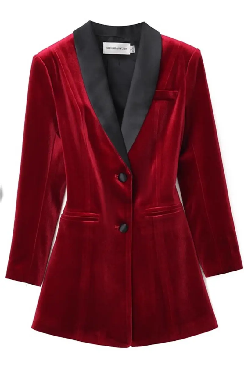 Blazer en velours mi-long pour femme, veste de luxe, col trempé, manches longues, coupe couvertes, manteau de bureau pour femme, Z3108, printemps et