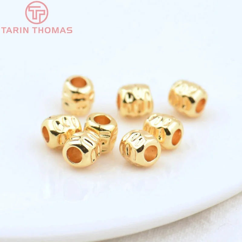 (2923)10PCS 5x5MM Hole 2MM 24K Gold Color Plated Brass Barrel Spacer Beads Bracelet Beads High Quality Diy Jewelry Accessories