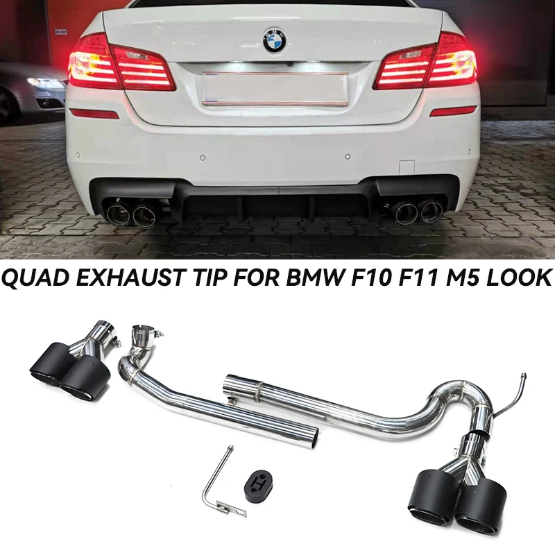 Stainless Steel For BMW F10 F11 520i 523i 525i 528i 530i Dual Exhaust Pipe Up To M5 Look Quad Exhaust Tip Muffler Tip Tailpipe