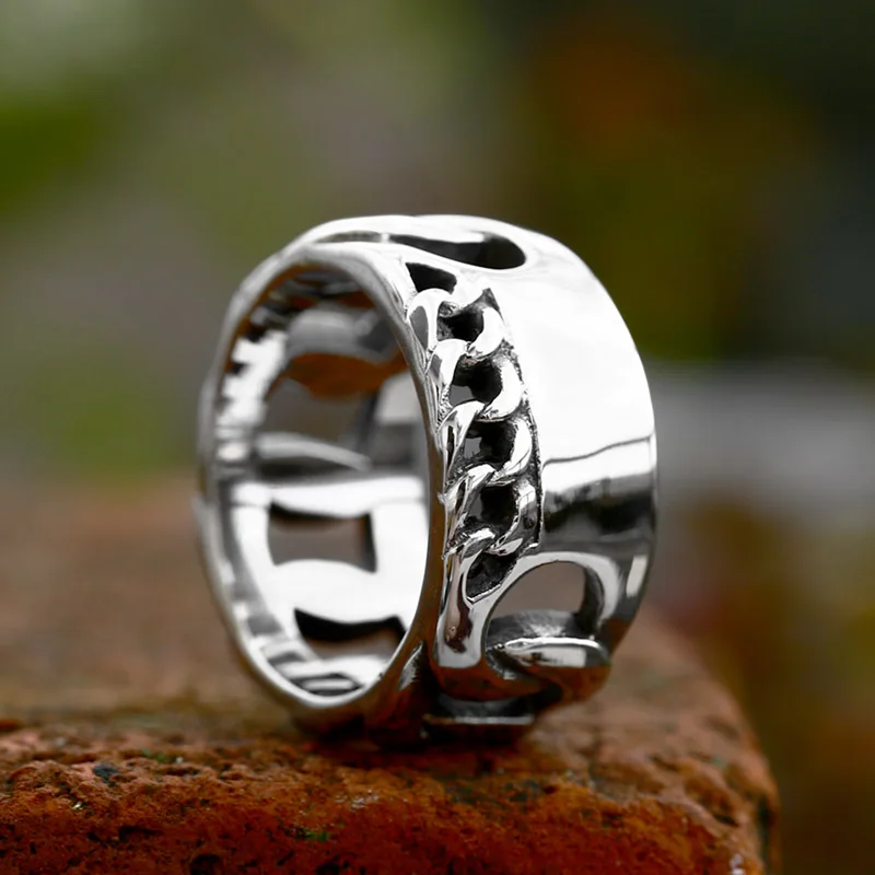 BEIER New Design Stainless Steel Cool Chain Knitting Ring For Men Biker Ring Hollow Fashion Jewelry For Boyfriend Gift