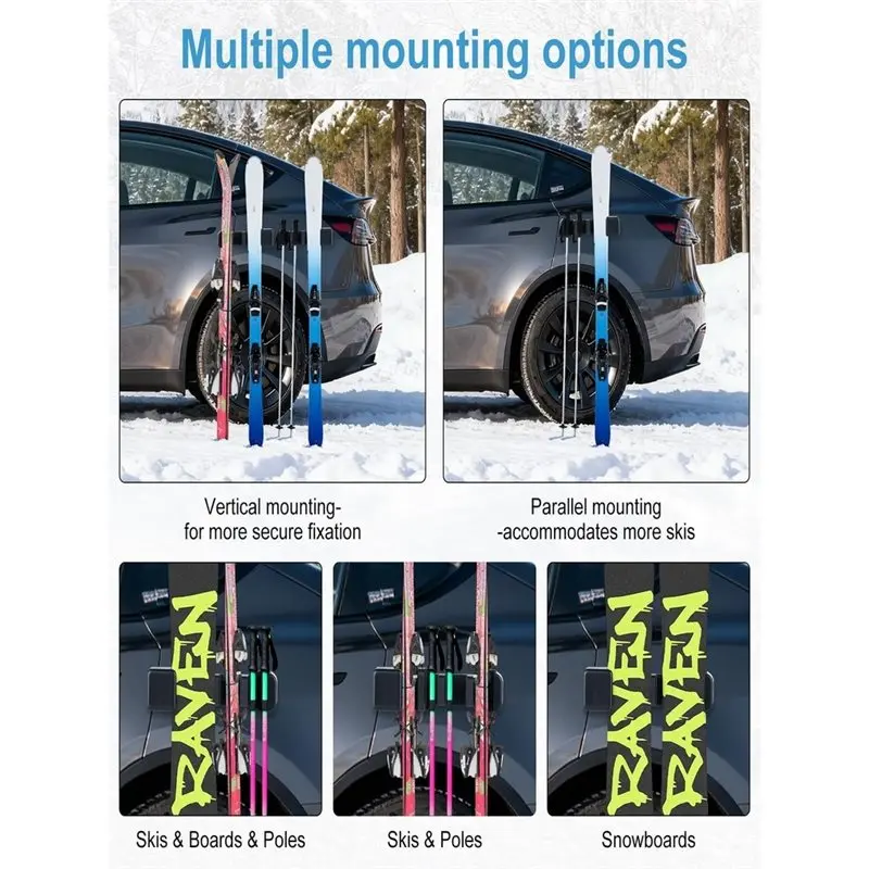 T22C Magnetic Car Holder For Ski& Snowboard, Keeps Skis Upright, Protects Vehicle Paintwork From Scratches Board