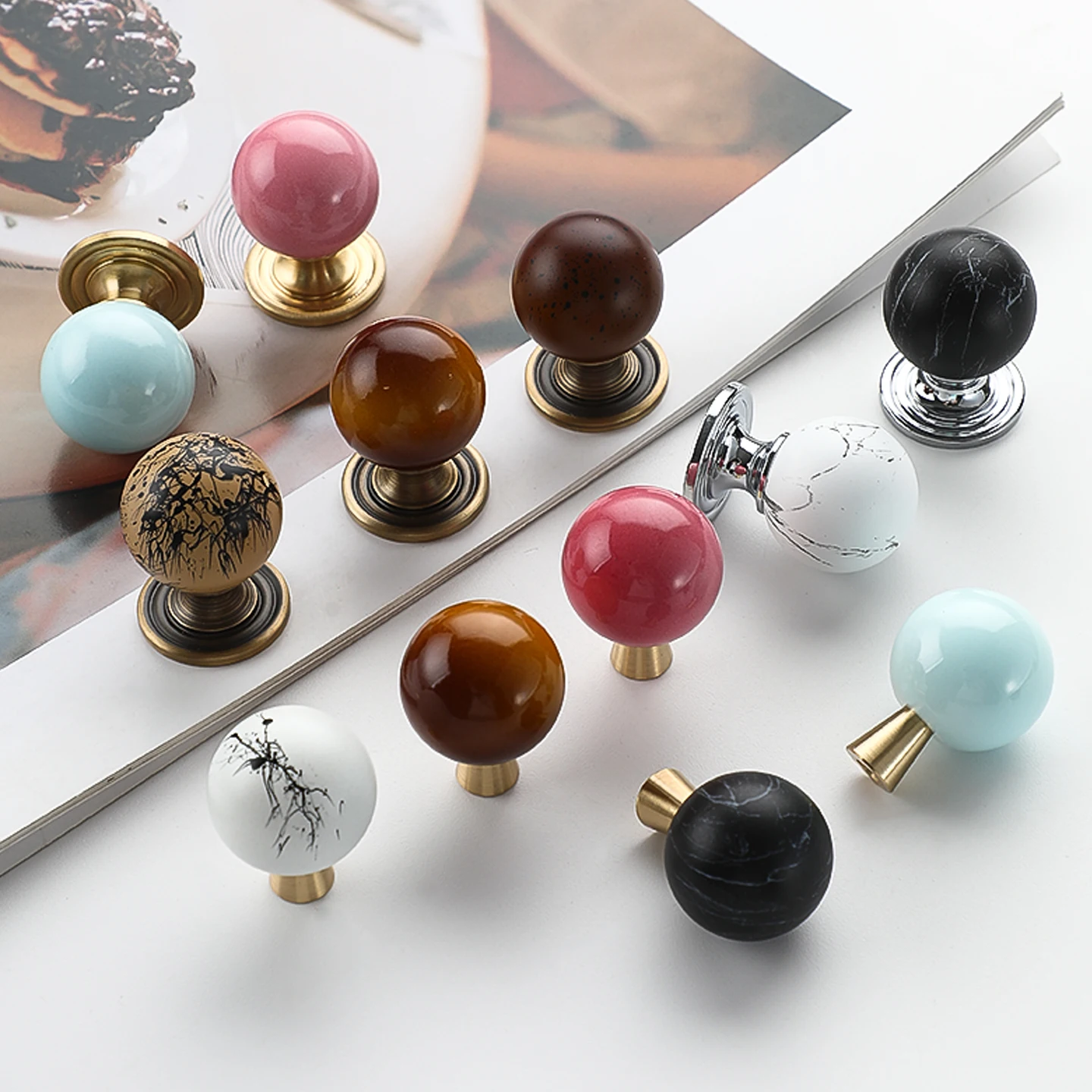 

Handles Drawer Cabinet Furniture Kitchen Handles for Cabinet Knob Door Drawer Furniture Kitchen Knob Ball Shape Marble Brass