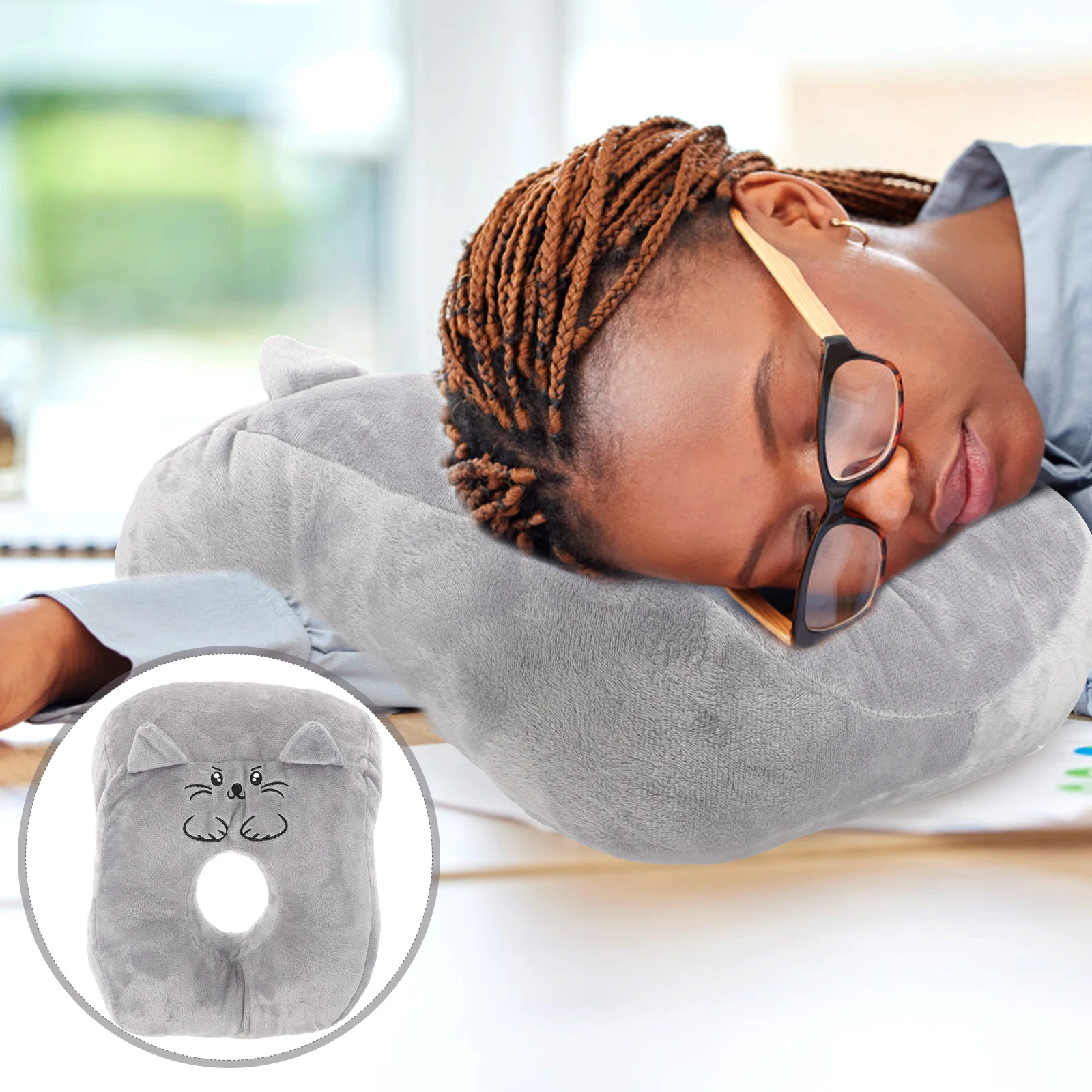 

Cartoon Face Down Nap Pillow Ergonomic Design Comfortable Office Desk Cushion with Arm Hole for Sleeping and Resting At School