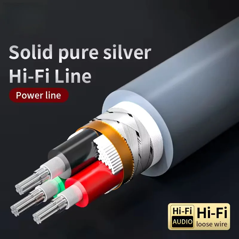 4N Pure Power Cable 3 Cores DIY Audio/Video Cable Silver HIFI Audio AC US/EU Connection CD Speaker Amplifier Power Wire