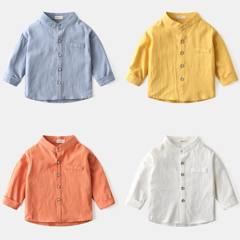 Mandarin Collar Boys Shirts Elegant Kids Tops Cotton Children's Clothes