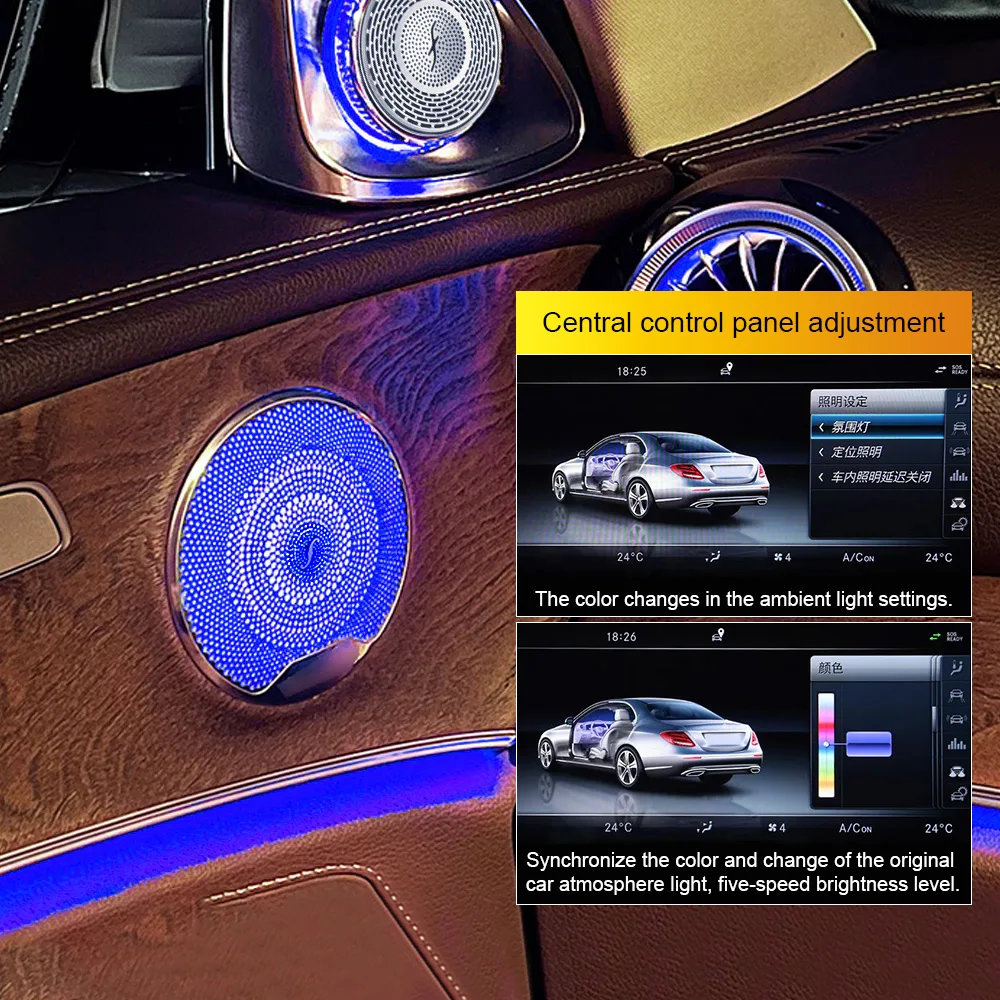 For Mercedes Benz C/E-Class W205 X253 GLC W213 Door Speaker Audio Player Cover Ambient Light Compatible with OEM 64 colors Light