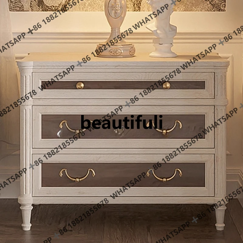 

Solid wood bedside table/bedroom retro storage/white, locker/customizable