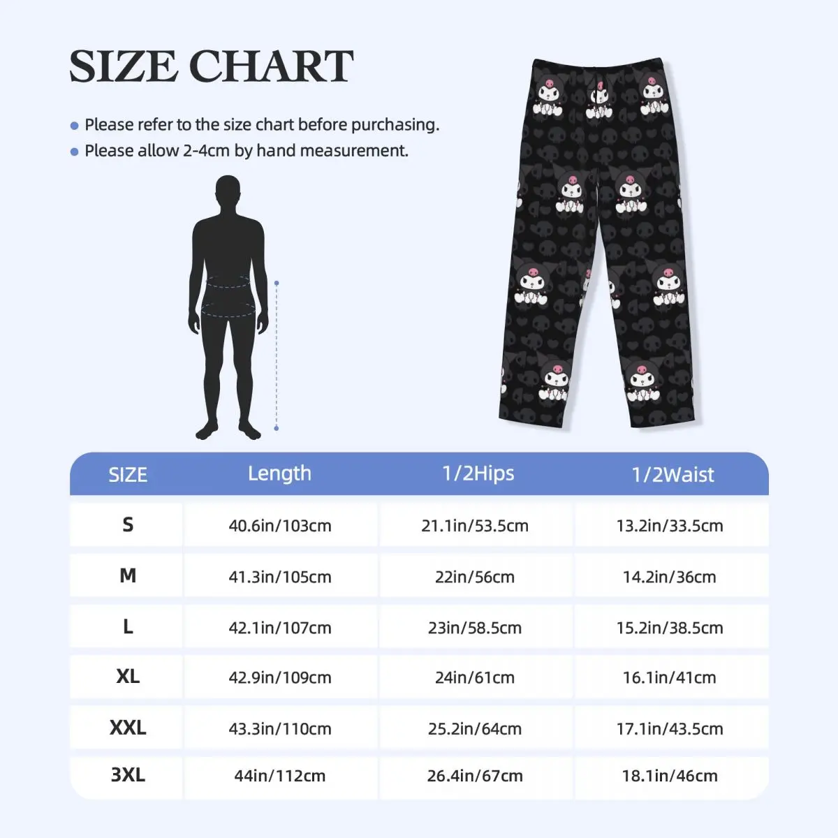 Pantalones de pijama lindos Kuromi personalizados, pantalones de dormir con cordón para dormir y salón de dibujos animados para hombre con bolsillos