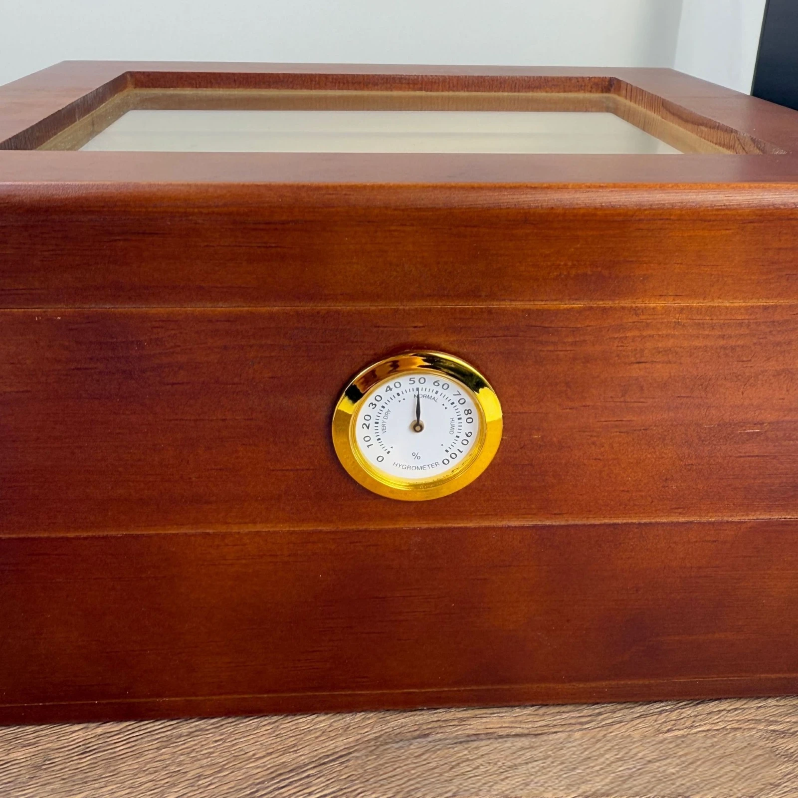 مرطب سيجار خشبي قابل للطي مع مقياس رطوبة، صندوق تخزين مكتبي مكون من طبقتين، خيارات ألوان باللون الأسود والبني #5