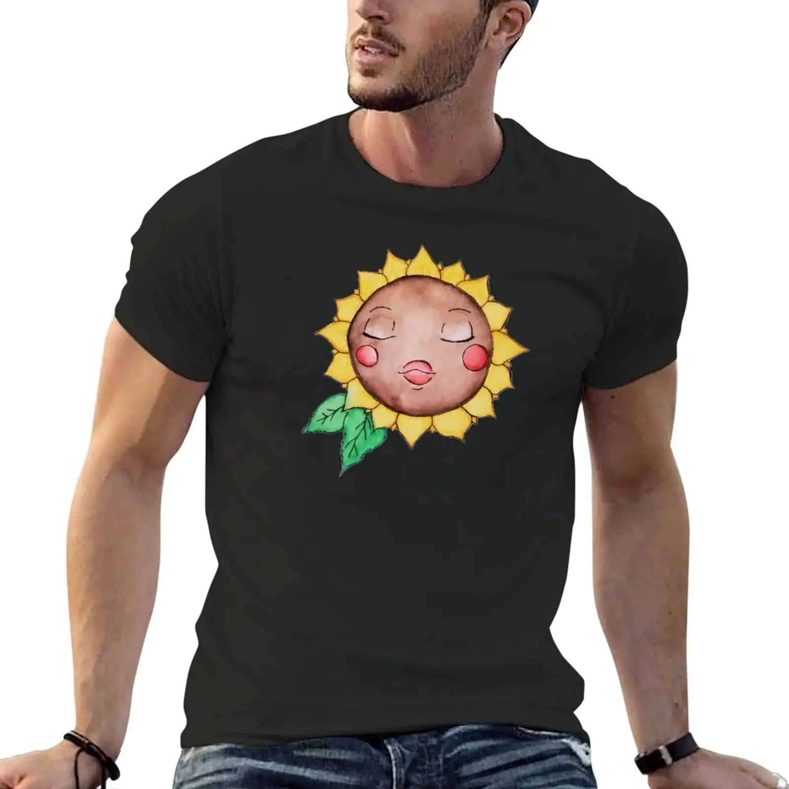 

Sleepy Sunflower Girl T-Shirt blanks oversized anime mens clothing