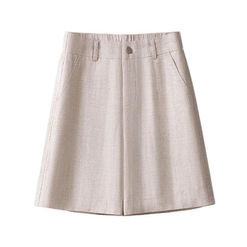 خفيفة الوزن الكتان ملابس خارجية السراويل عارضة مستقيم المرأة السراويل الصيف فضفاضة السراويل الساخنة ثنيات السراويل خمس نقاط