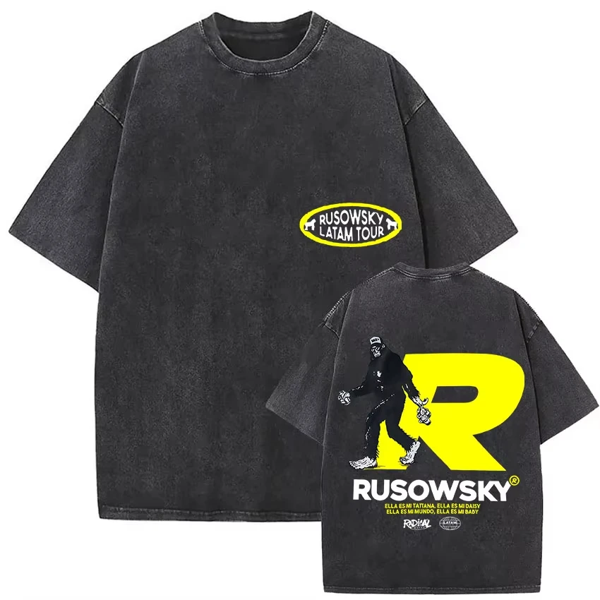 

Винтажная футболка с эффектом потертости Rusowsky Daisy Tour 2025 для фанатов, мужская и женская, в стиле хип-хоп, модная одежда, футболка с коротким рукавом, из чистого хлопка